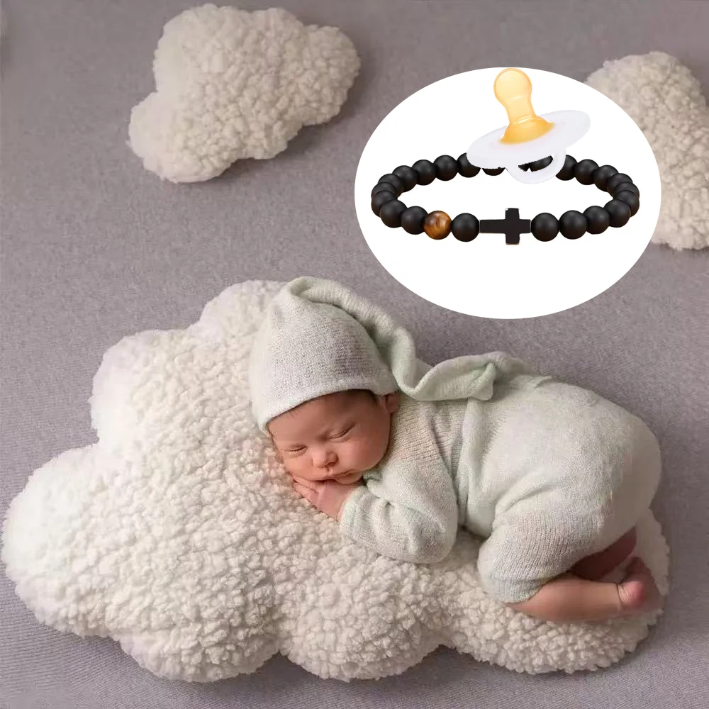 

Elastic Natural Stone Beaded Cross Bracelet Birthday Gift For Children Love Hope Gifts Baby Pacifier Chain Gift For Son