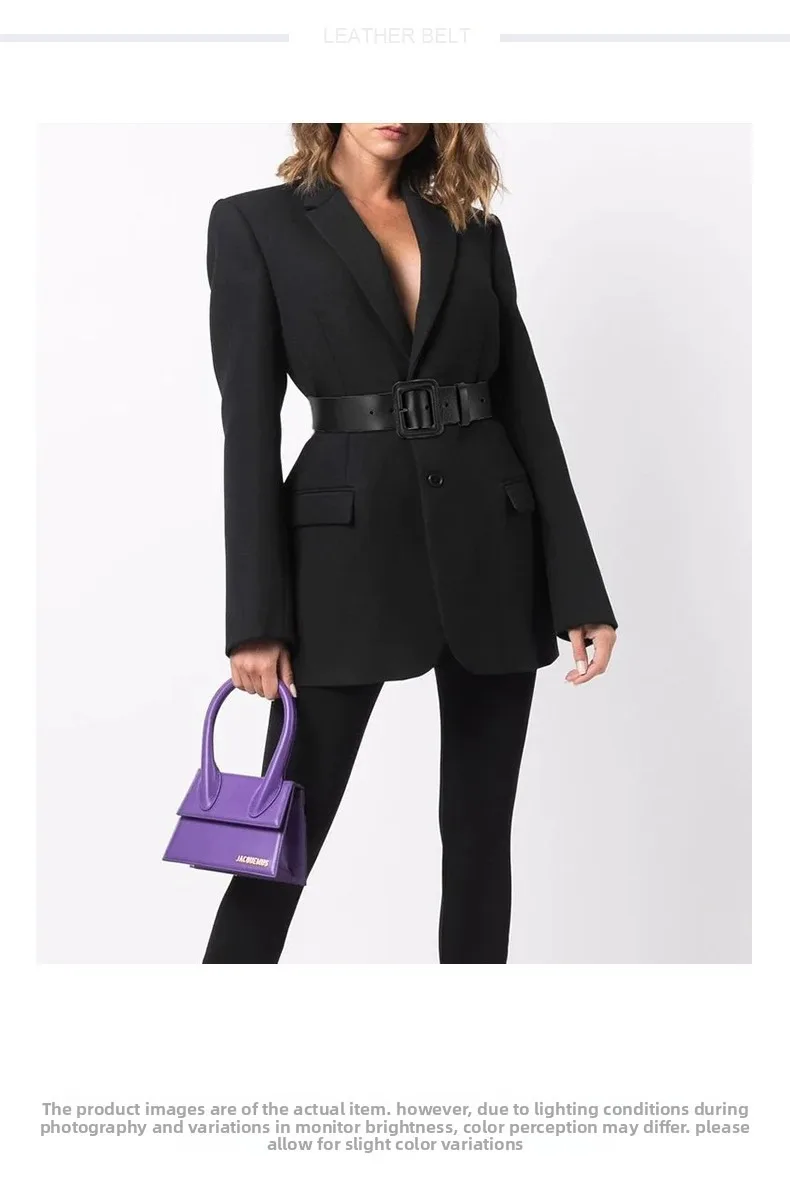 Hochwertiger Damen-Modegürtel aus Rindsleder, Schwarz, 4,5 cm Breit, Vielseitiger Casual- und Alltagsgürtel, Dekorativer Gürtel für Kleider – Detail 2