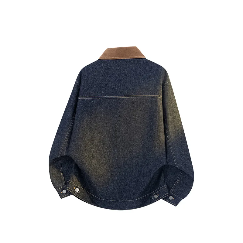 Men's Autumn Contrast Collar Denim Jacket Casual Versatile American High Street Retro Style