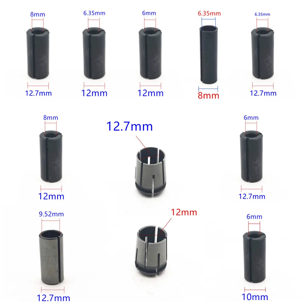 6mm 8mm 10mm 12mm 12.7mm 1/2" 1/4" 3/8" Adapter Router Chuck Collet Cone Nut Herramientas Ferramentas Multitool