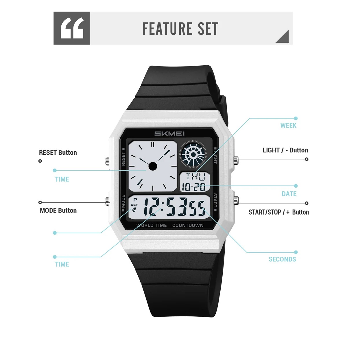 SKMEI Sports Daylight Saving Time Digital Electronics Watch For Men Women Students Waterproof Fashion Outdoor Chrono Wristwatch