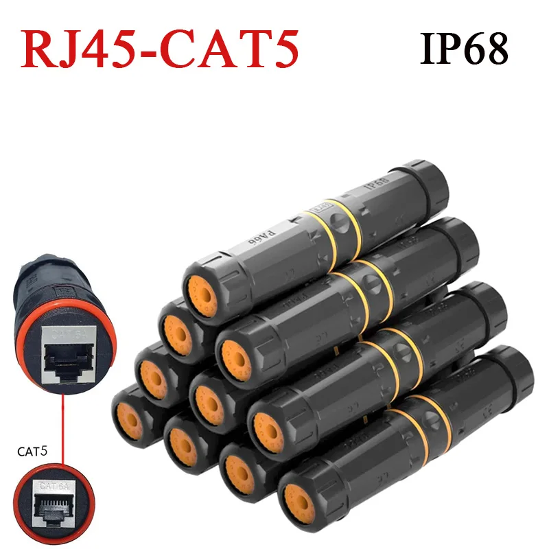 RJ45-CAT5 Waterproof Connector Straight Joint Network Plug 4.5-14.5mm Network Connector RJ45 Waterproof Monitoring Extender IP68