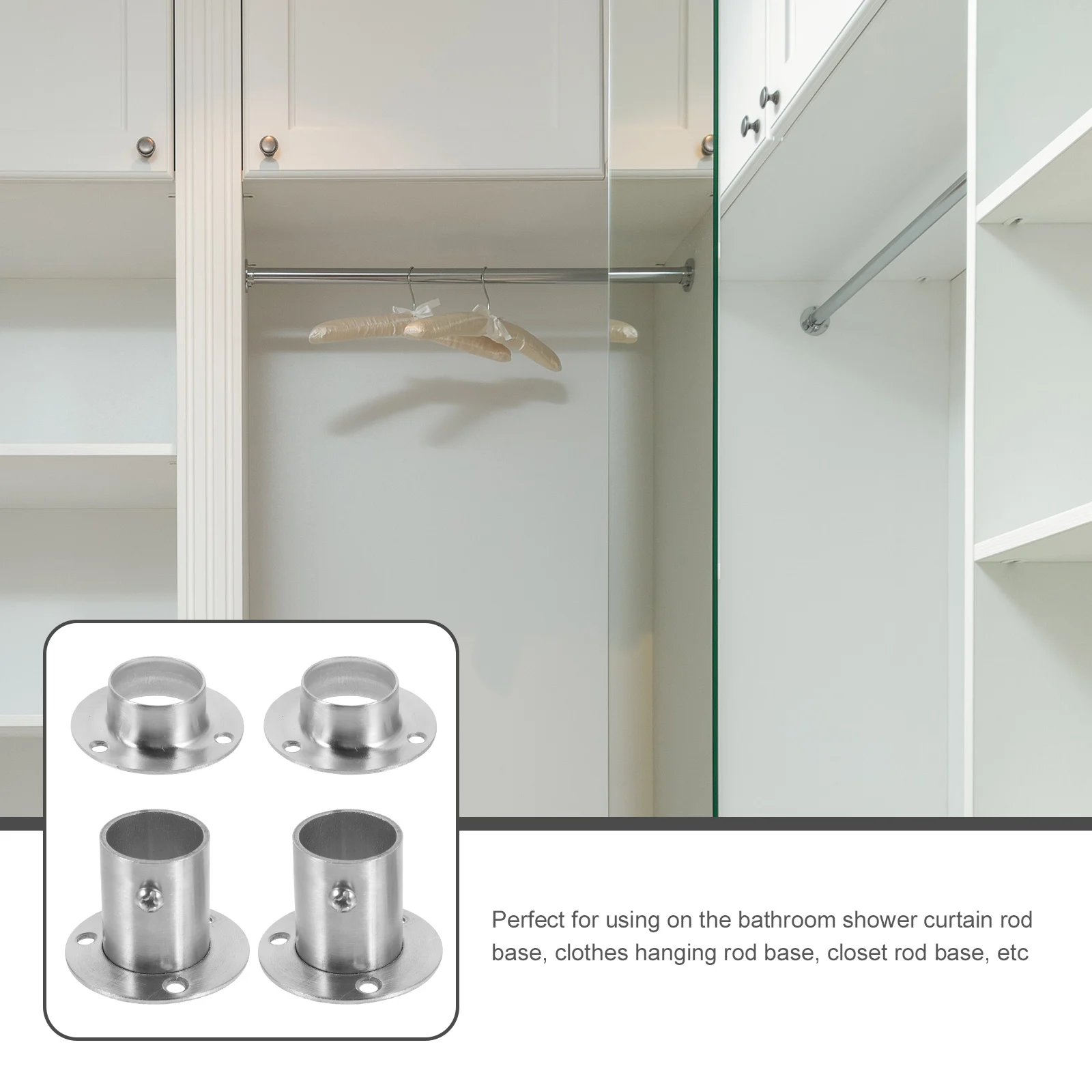

4 Pcs 304 Stainless Steel High Foot Flange Base Closet Rod Holders 25mm Shower Curtain Bracket Easy Install Durability