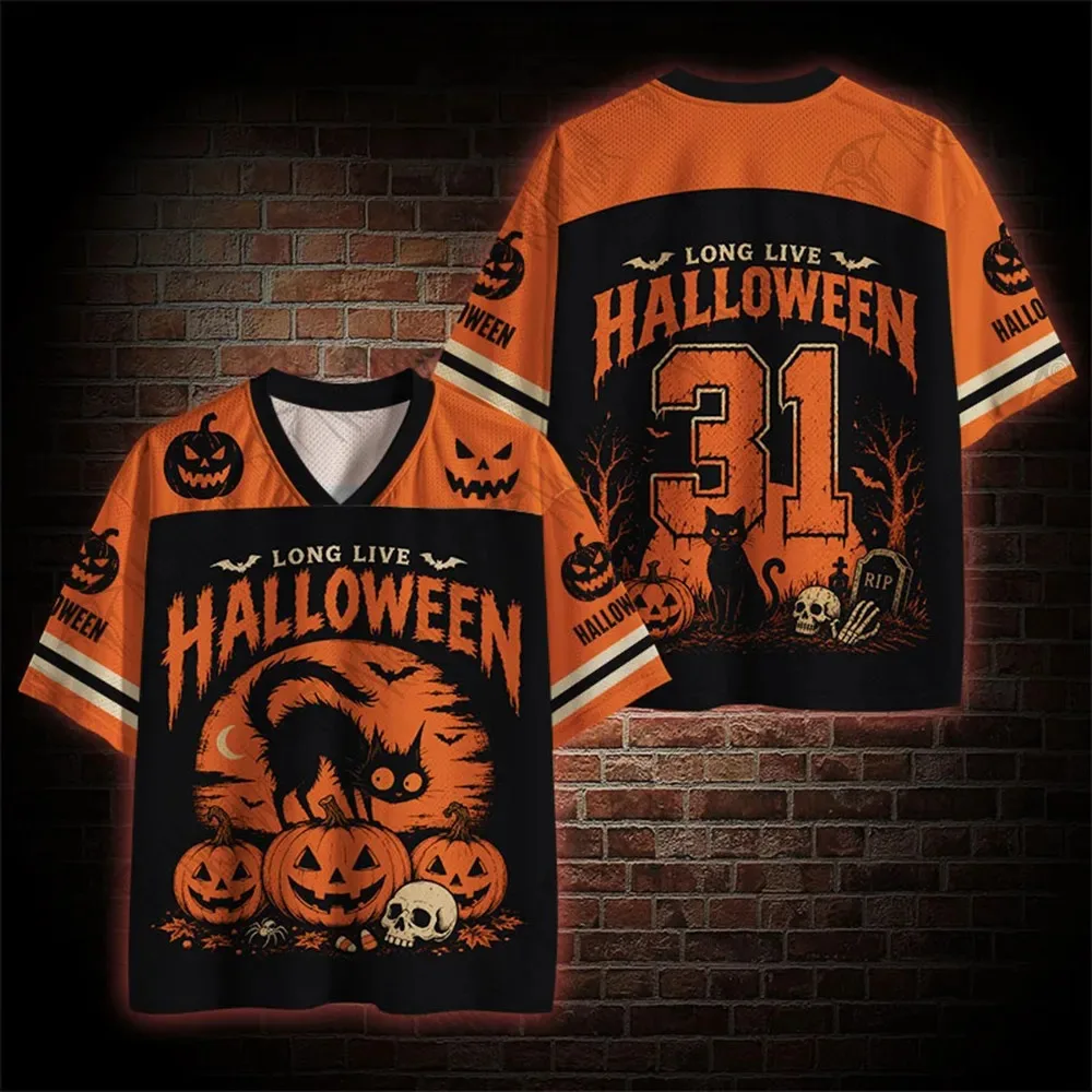 Hot-selling Western-style Men's Halloween 3D-print Mesh T-shirt; A Trendy, Quick-dry Top Suitable for Casual Wear and Sports.