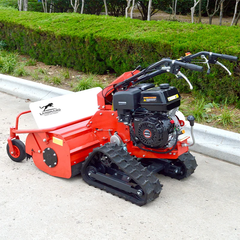 Cortacésped eléctrico de gasolina para caminar, máquina de limpieza de jardín y césped para el hogar, máquina de limpieza de césped sobre orugas de alta potencia personalizada