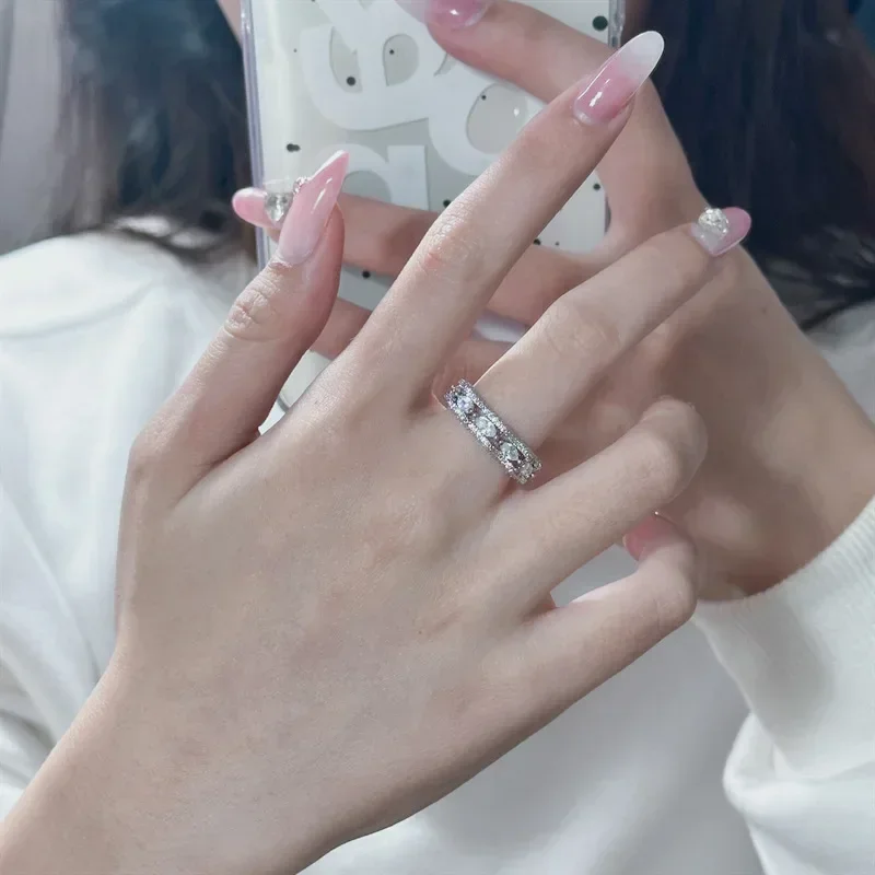 

MDL Moissanite Style Original Design Geometric Hexagram Princess Pink Light Luxury Eclipse Ring Personalized