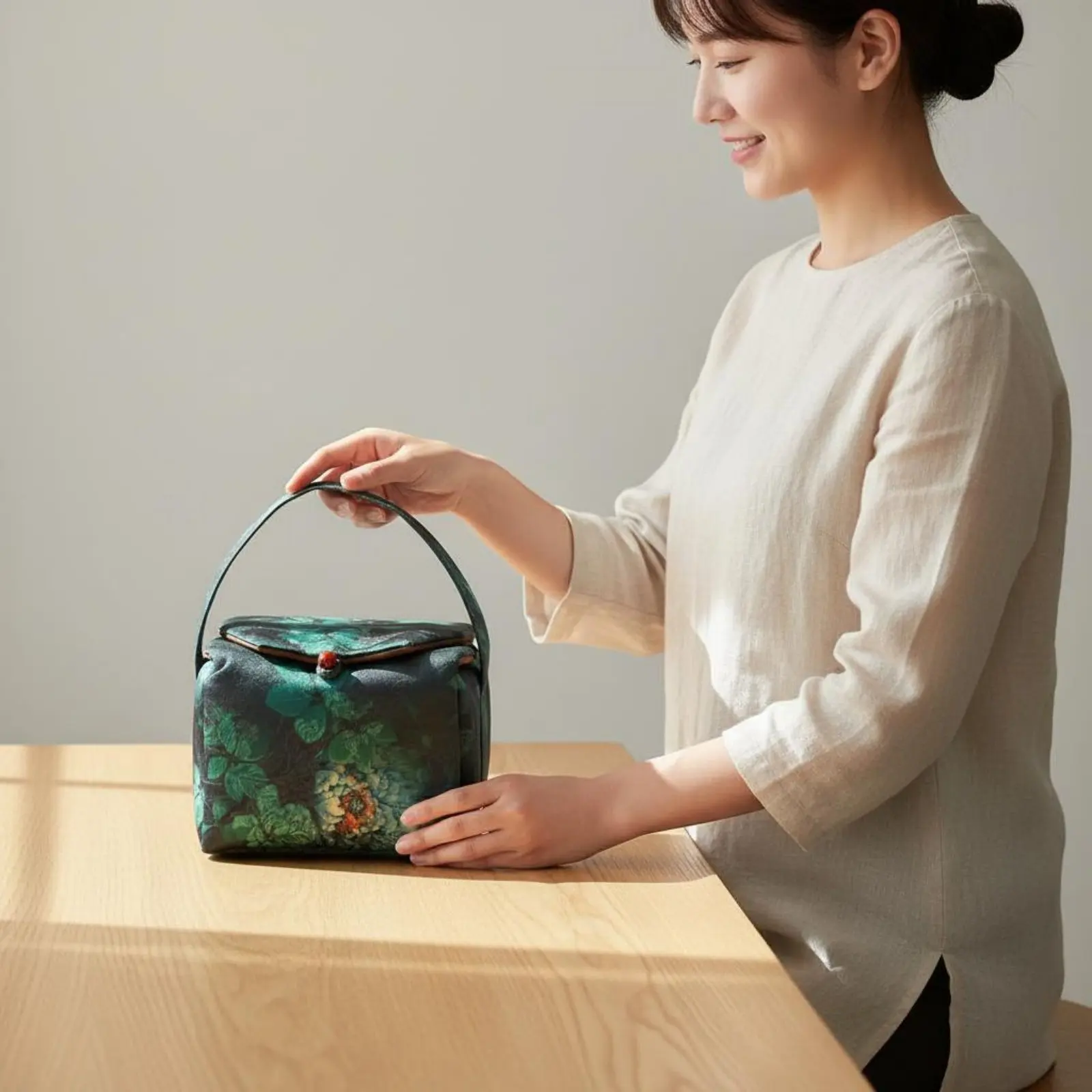 Immagine 6: Contenitore Portatile per Set da Tè, Borsa Artigianale in Stile Cinese per Cerimonia del Tè all'Aperto