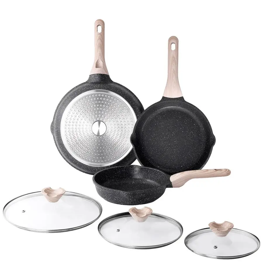 

Nonstick Frying Pan Set with Lids, 3 Piece Skillet Set, Healthy Induction Cooking Pan, StayCool Handle, Compatible with All Stov