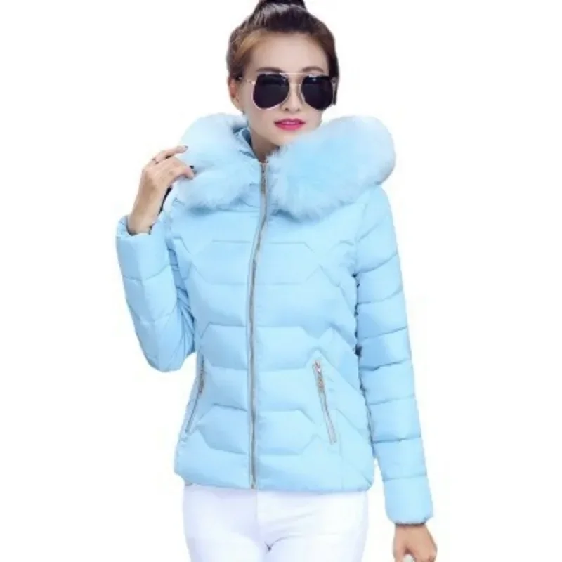 Chaqueta con cuello de piel de mapache Artificial para mujer, Parkas de alta calidad, abrigos de invierno y otoño, 2024