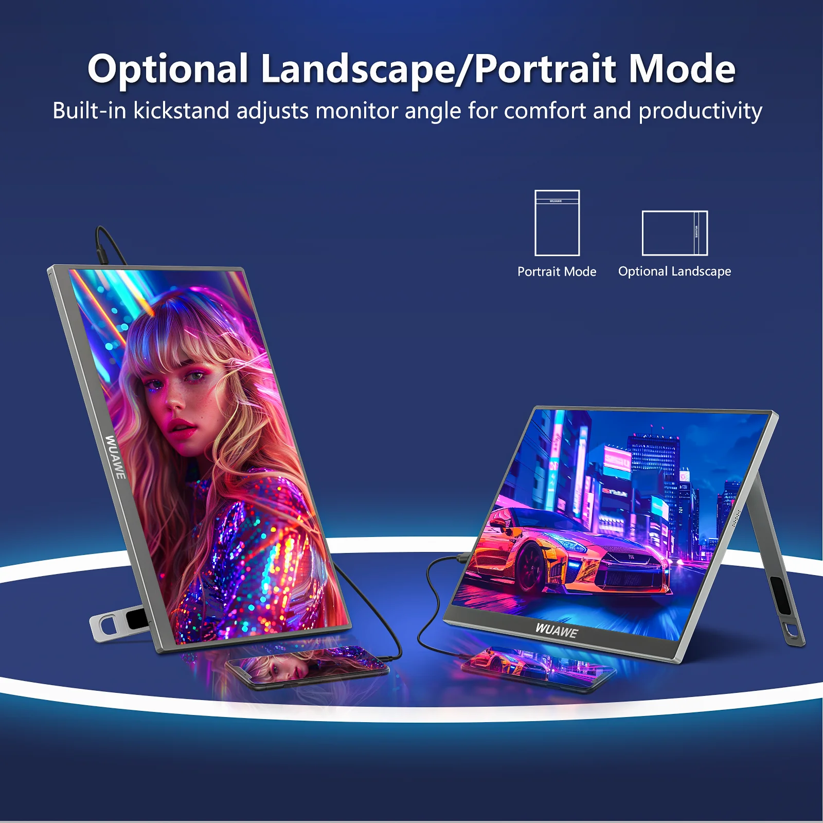 16 inch 1200P FHD Portable Monitor, 60Hz IPS LCD Screen, USB-C HDMI External Display for Laptop/Phone/PC, Second Travel Monitor