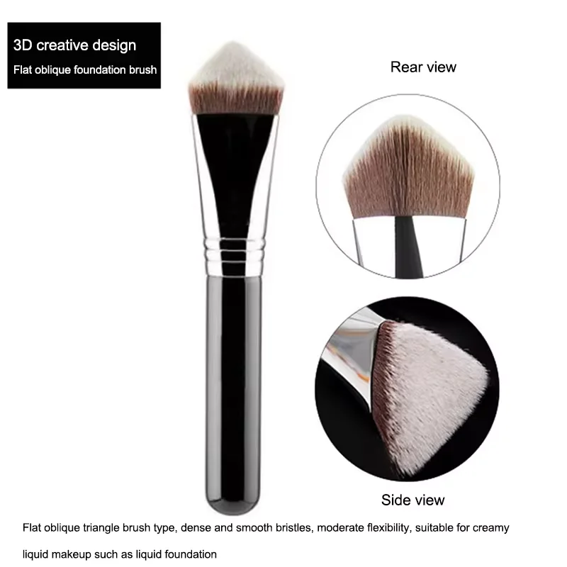 Pinceau de fond de teint Kabuki de luxe – poils végétaliens triangulaires/cônes coudés, outil de maquillage professionnel et sans cruautéauté