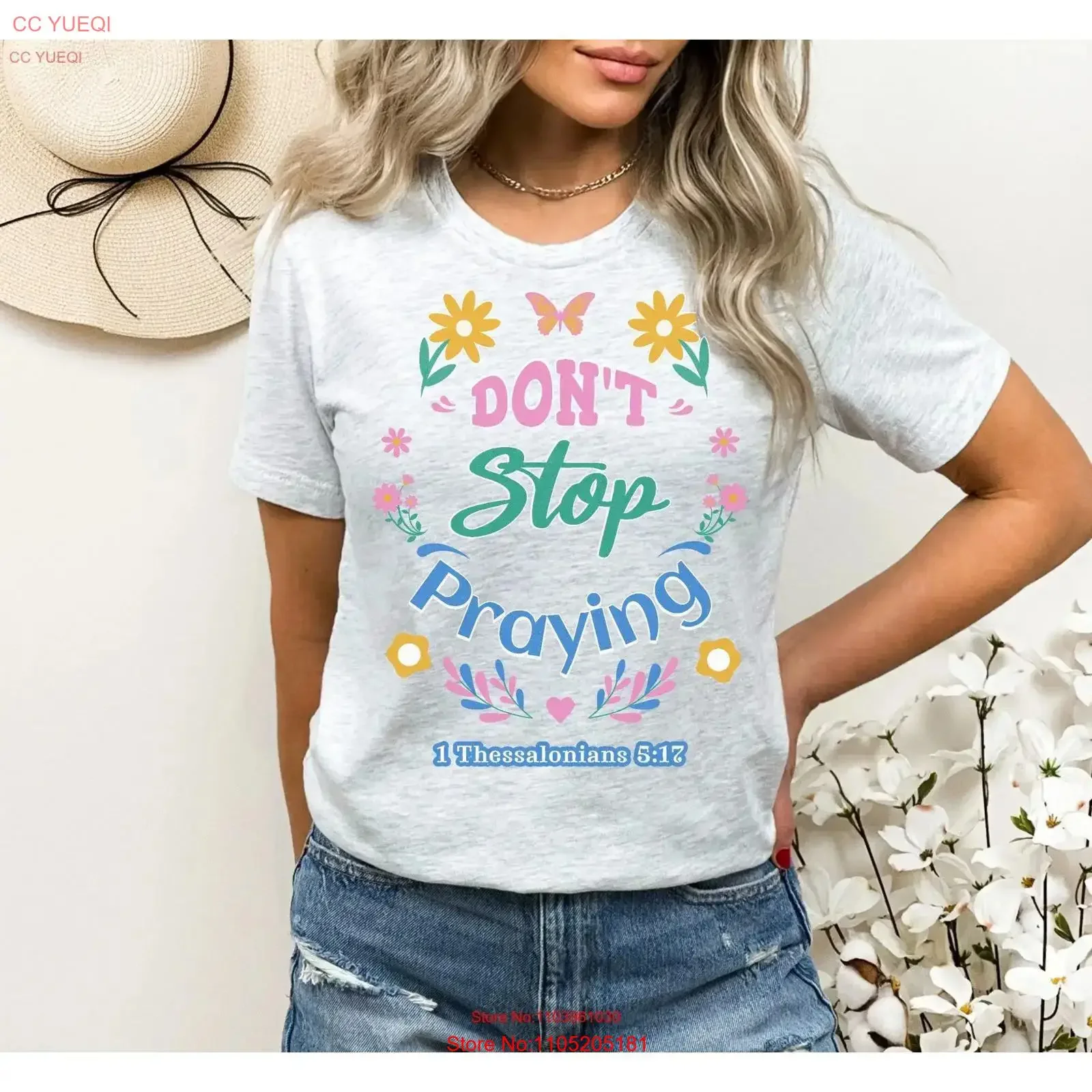 Don't Stop Praying T Shirt Christian Prayer Woman's 1 Thessalonians 5 17 with butterflies vintage Washed designer clothes