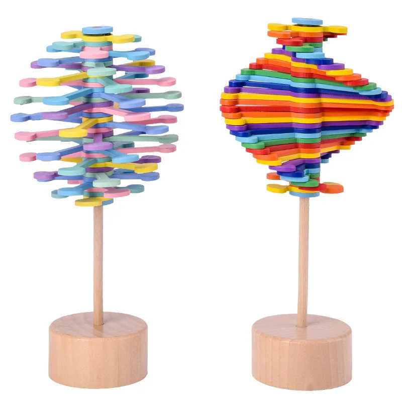 Creative Adult Wooden Spiral Lollipop Toys Rotating Spin Magic Wand Stress Relief Fidgets Toy For Kids Antistress Gift