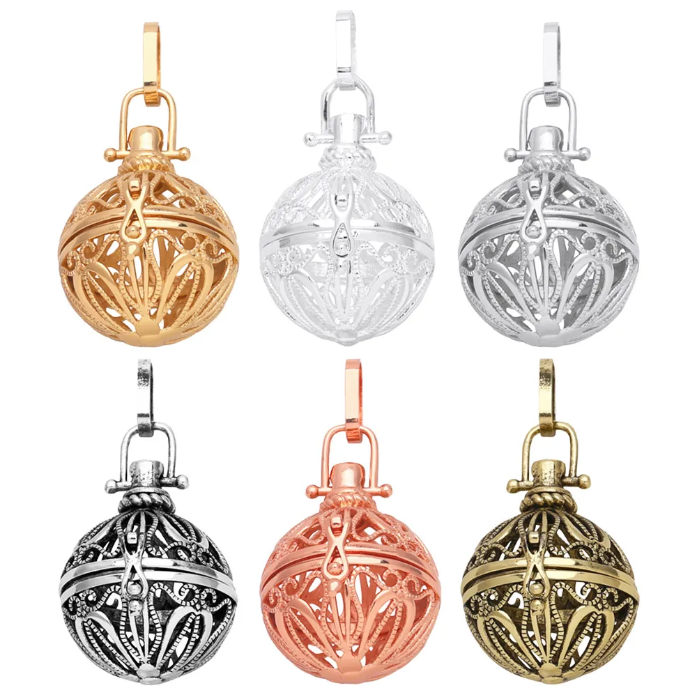 OCESRIO Retro Hollow Without Ball Harmony Ball Chime Bola Necklace Pendant for Pregnancy Copper Gold Plated Wishing Ball pdtb478