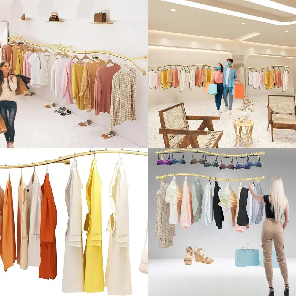 

Wall-Mounted Boutique Clothing Rack, Chrome Display Stand for Retail, Rolling Garment Rack for Commercial Use