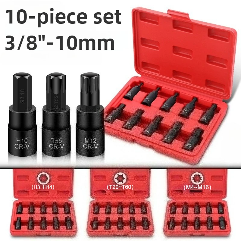 

10pcs Triple Square Spline Bit Socket Set M4-M18, 3/8" Drive 12 Point Bit Torque Wrench Adapter for VW Audi BMW, Electric Drill