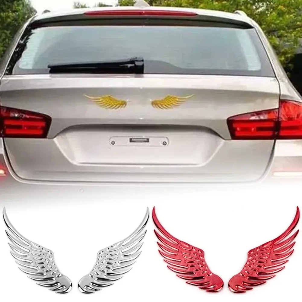 1pair Car Stickers 3D PVC Decal Car Motorcycle Creative DIY Wing Scratch Sticker  Red/gold/silver Practical  Auto Accessories