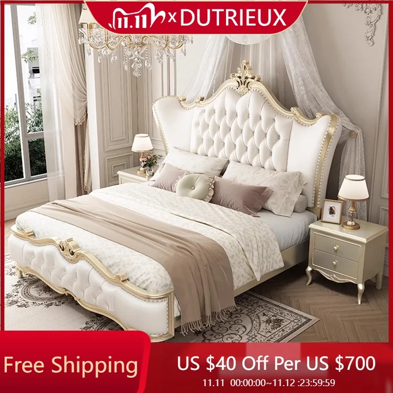 

Light Luxury European Bed Aesthetics Hotel Double Relax High Quality Bed Fashionable Full Body Frame Cama De Casal Furniture