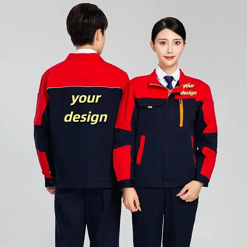 Men's Long Sleeved Workshop Workwear Suit Customized Personalized Printing Design Logo Worker Mechanic Repairman Welding Repair