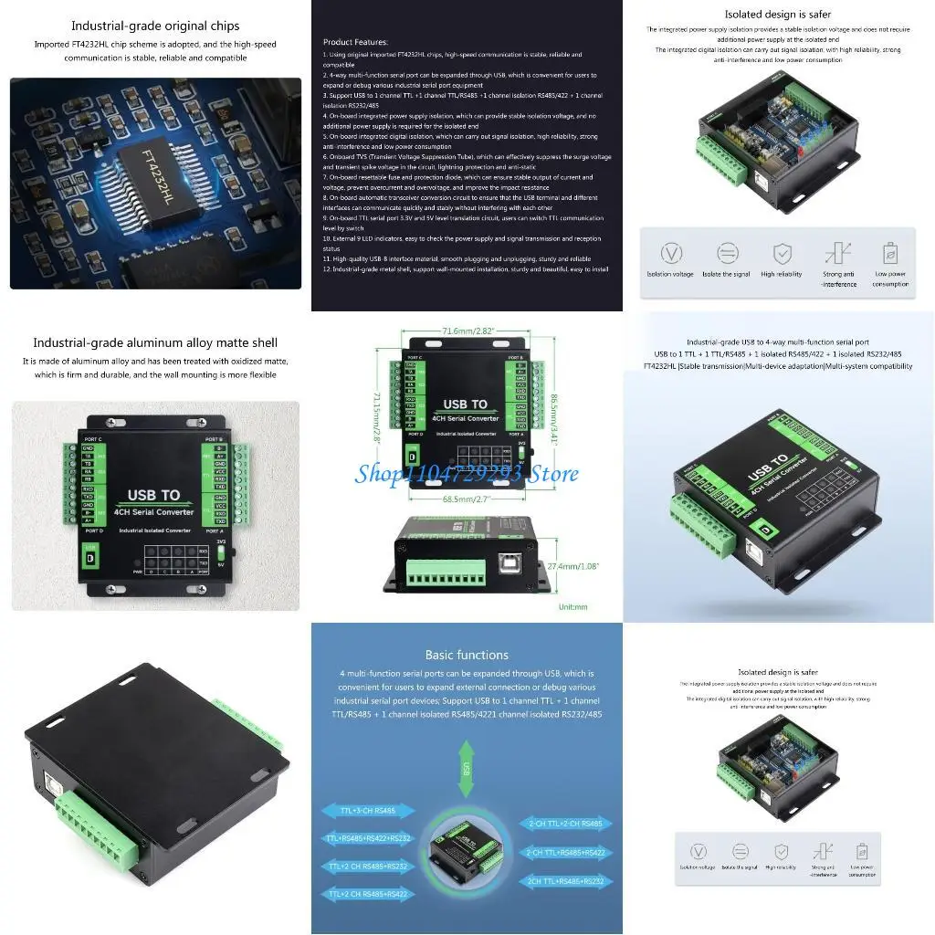 

Y2GD FT4232HL Преобразователь интерфейса USB в RS232/485/422/TTL с промышленной изоляцией и множественной защитой адаптер