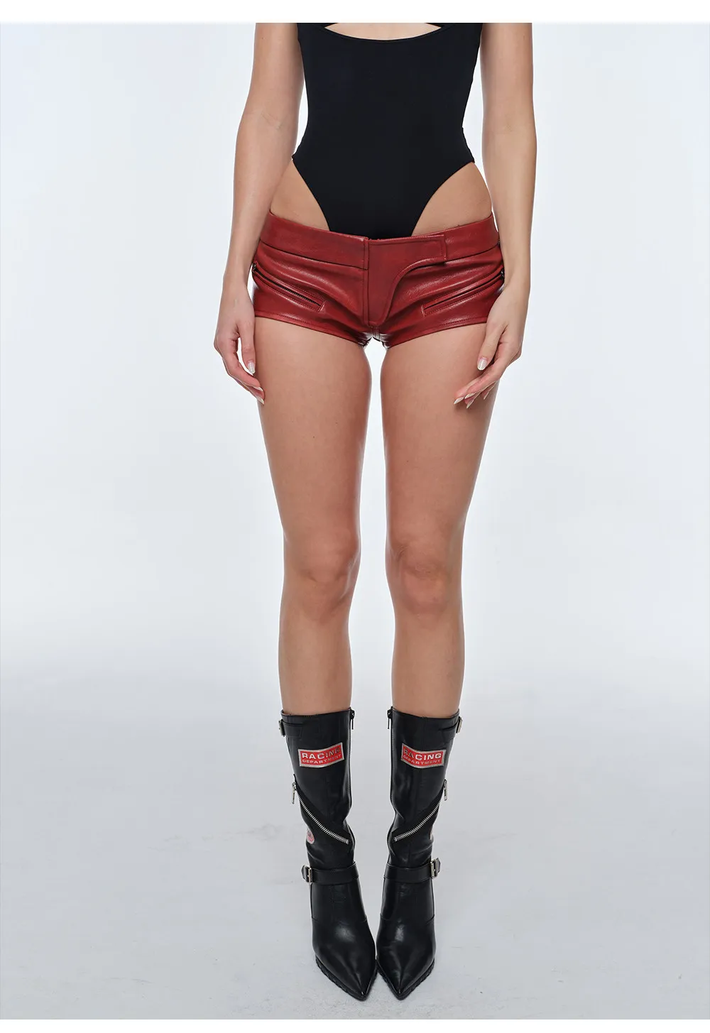 Lautaro Spring Summer Sexy Fitted Pu Leather Micro Mini Shorts Women Low Waist Punk Style Alt Gyaru Clothing Streetwear Buttoms