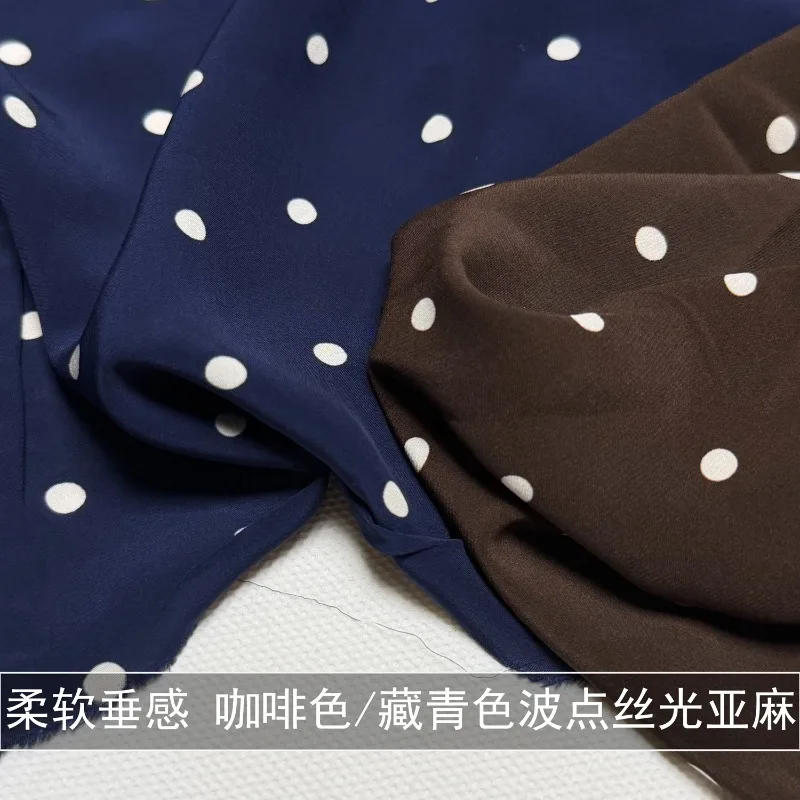 2meters-breathable-drape-brown-navy-blue-polka-dot-mercerized-linen-fabric-shirt-dress-clothing-fabric