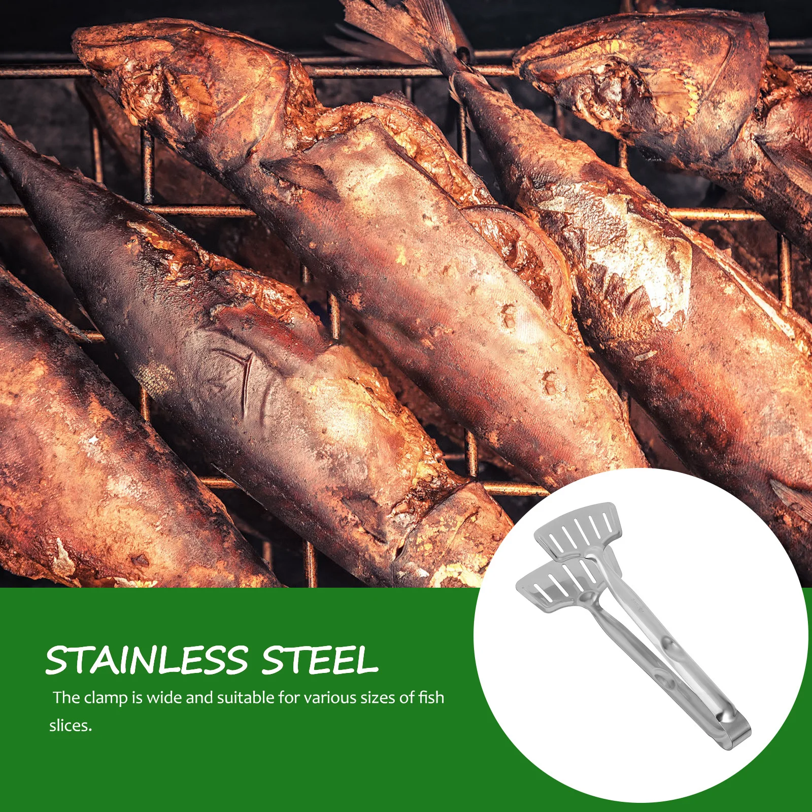 

304 Stainless Steel Frying Fish Spatula 2 in 1 Grip and Flip Tongs Kitchen Bread Clip Bbq Clamp Turner Spatula for Steak Egg