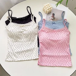 Lace Flower Print Camis Tank Tops One Size Sweet Floral Tops Elegant Slim Short Tank Tops Sexy Vest Y2K Camisole Women Clothes
