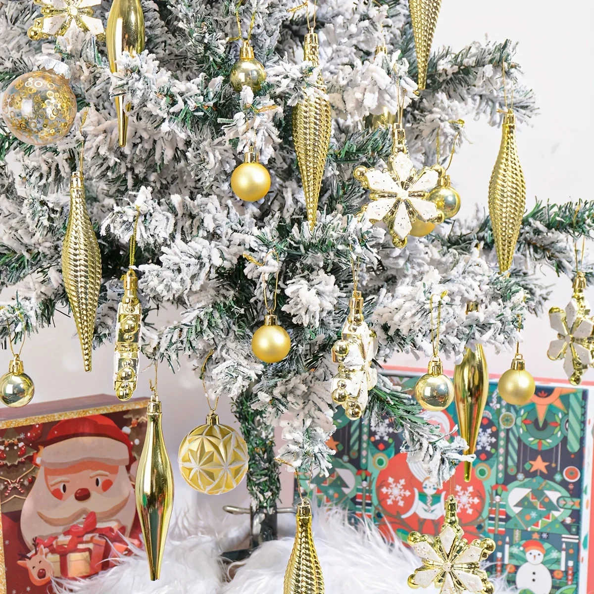 

40 шт., золотые розовые золотые елочные украшения, покрытые праздничными украшениями, сверкающий дизайн снежинок, коллекция для вечеринок 2026