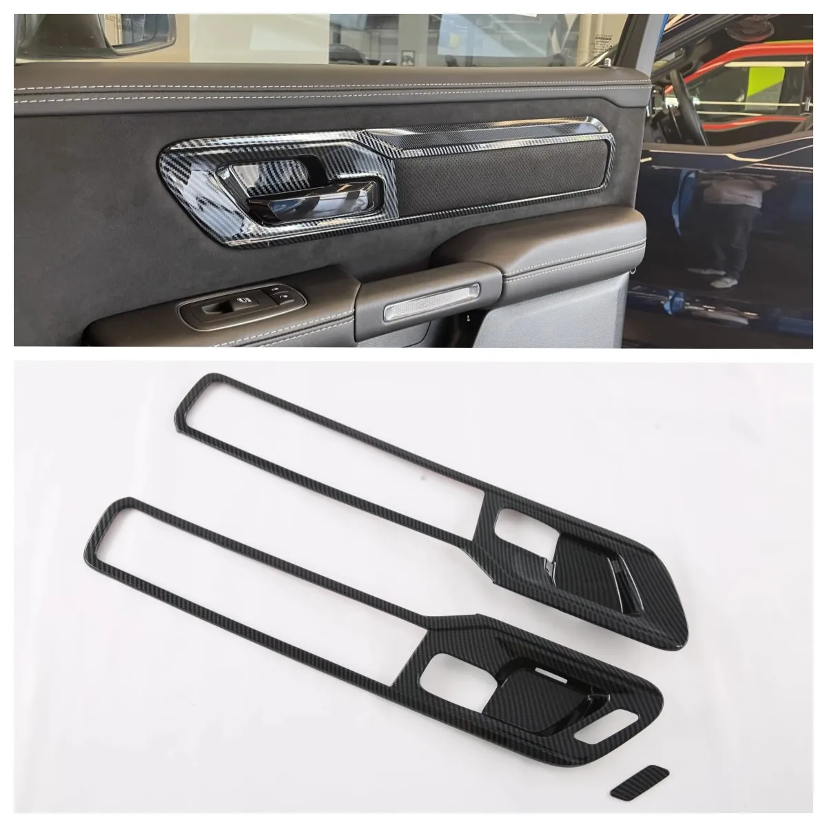 

For Dodge RAM 2022 2023 ABS Carbon Fiber Inner Door Handle Bowl Panel Frame Cover Trims Decoration Sticker Car Accessories