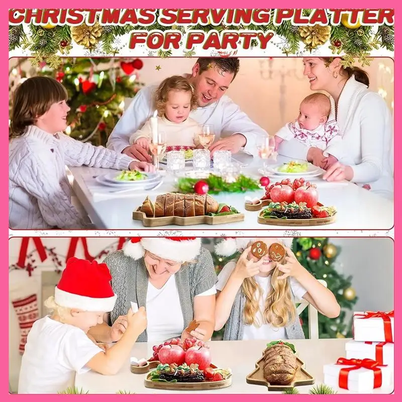 

3 PCS Christmas Wooden Serving Tray Table Serving Platter For Christmas DIY Unique Food Cake Snack Fruit