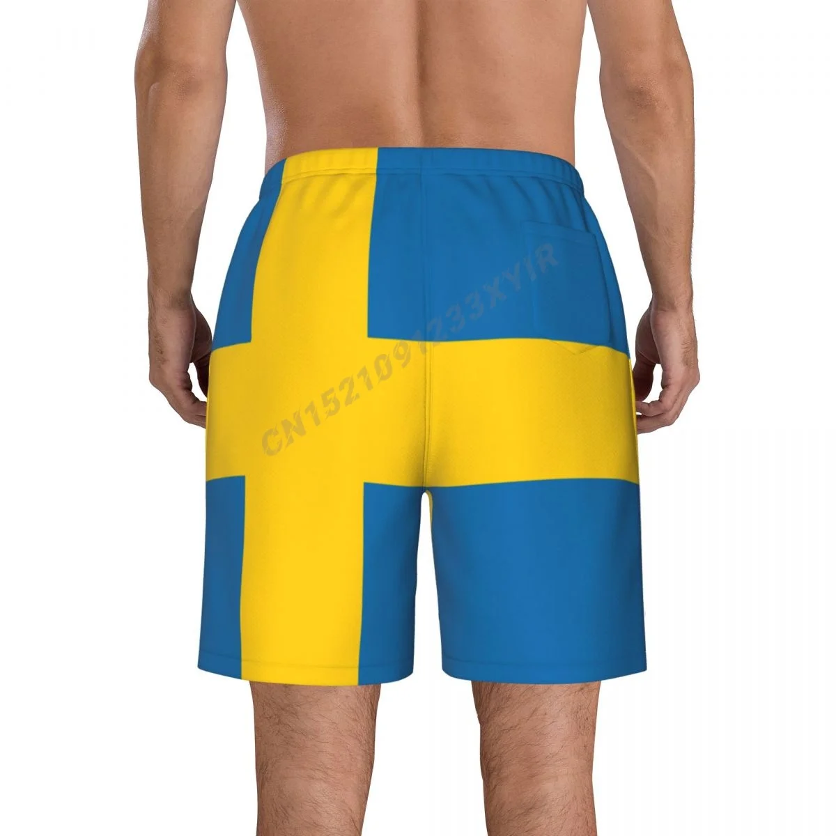 Verão suécia bandeira praia calças shorts surf M-2XL poliéster banho correndo