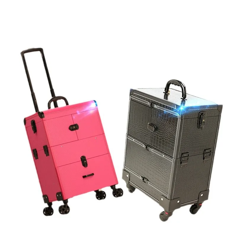 

Fashion trolley cosmetic case, professional beauty toolbox, multi-layer, universal wheel large capacity