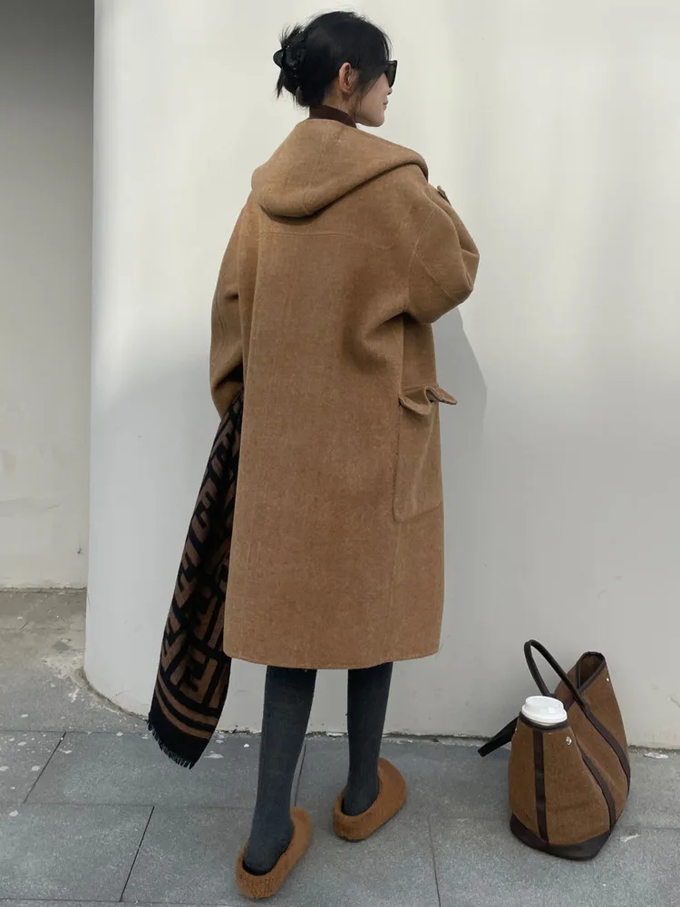 ZMEENNA Stylish Women's Wool Blend Hooded Toggle Duffle Coat Loose Fit Warm Winter Outerwear For Casual Everyday ZM3521