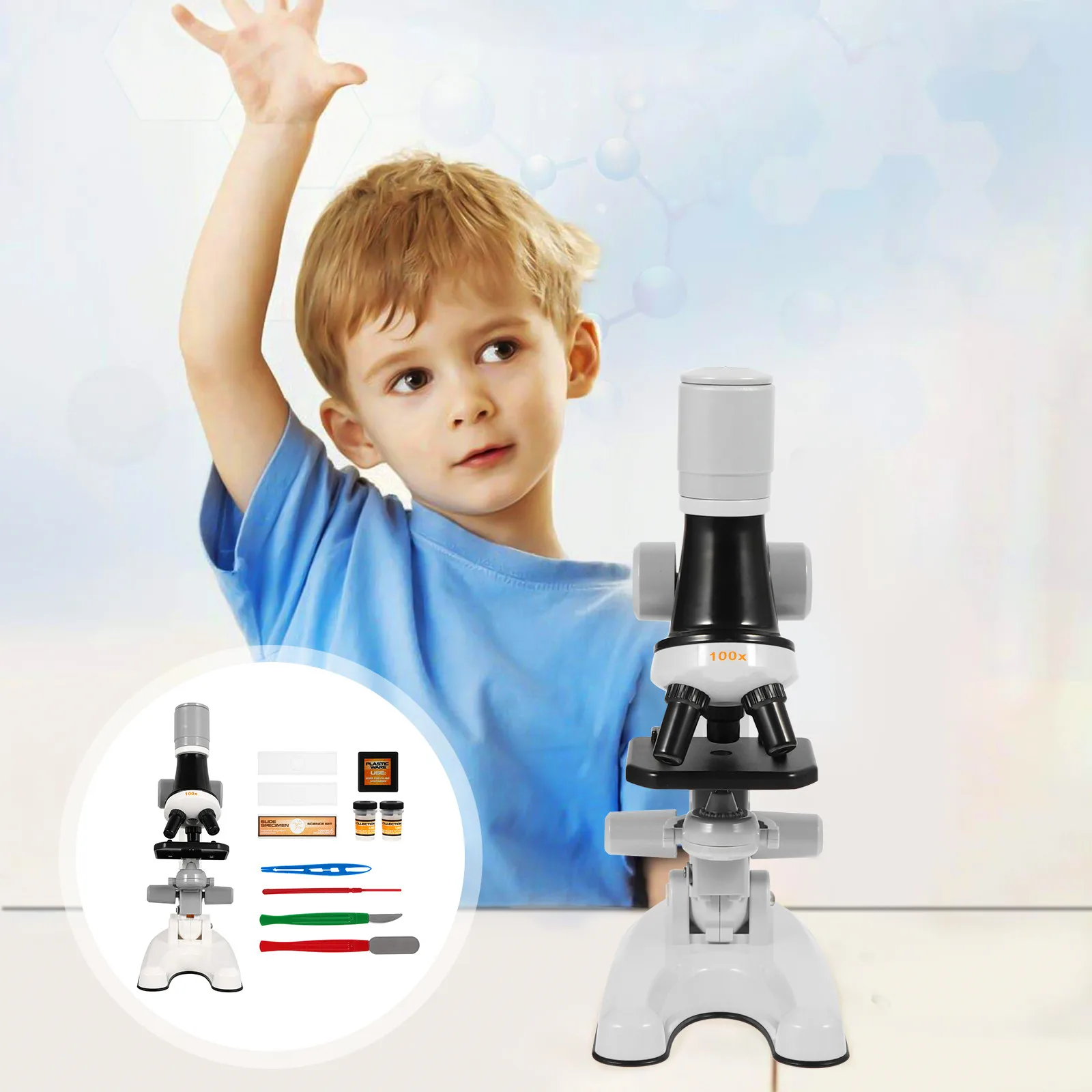 1 conjunto de microscópio para estudantes, lupa biológica multifuncional, ferramenta educacional científica, aprendizagem precoce, presente científico