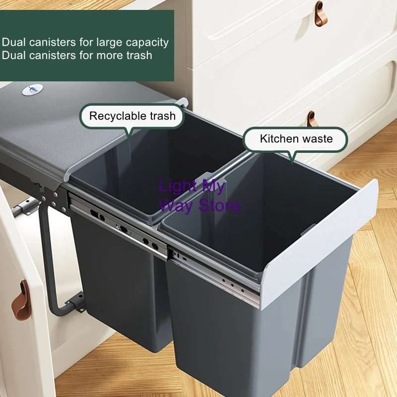 

Cabinet interior kitchen double bucket with lid pull-out basket, kitchen embedded garbage bin, hidden cleaning bin, dry and wet