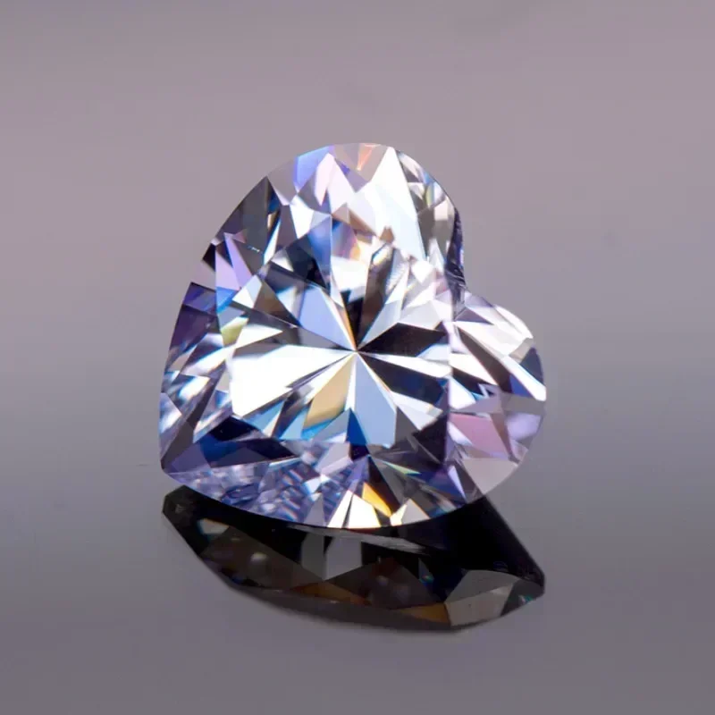 Pietra Moissanite Colore lavanda a forma di cuore VVS1 con certificato GRA Pass Diamond Tester Charms Top Materiali per la creazione di gioielli