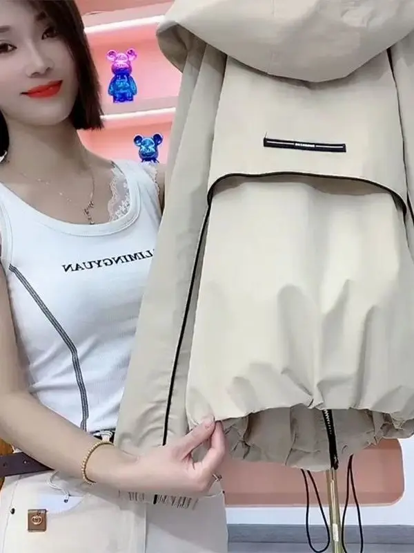 

Faionable ort Casual Women's Jaet 2025 Spring Autumn New Sle Windproof Polyester Fabric Cotton Lined Straight Cut