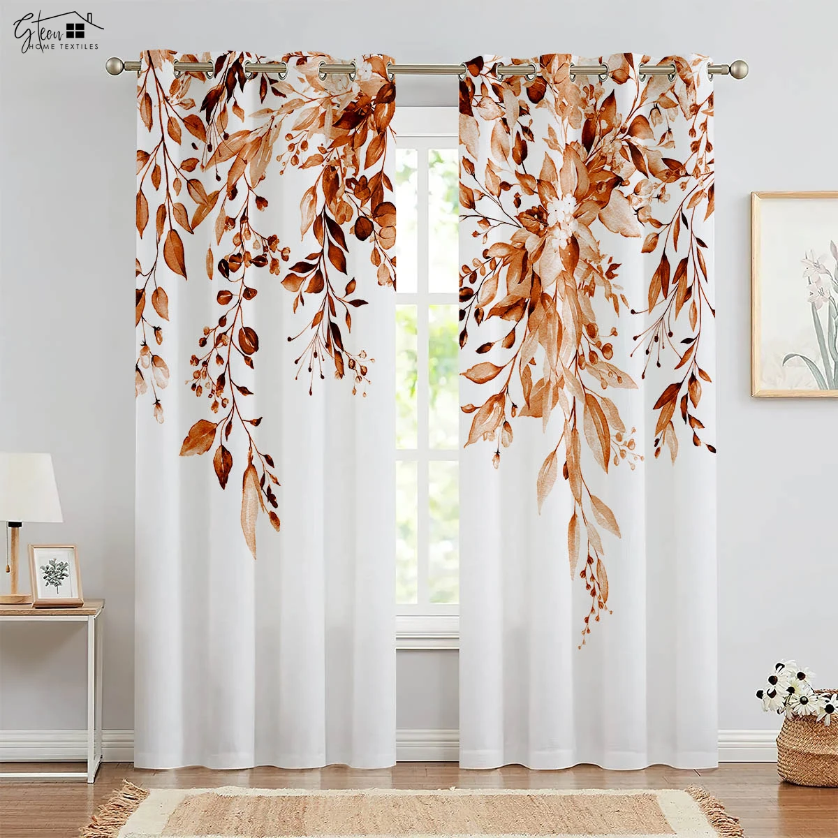 2-Piece Set Of Autumn Leaf Print Curtains Machine Washable Bedroom Living Room Kitchen Four Seasons Decorative Curtains