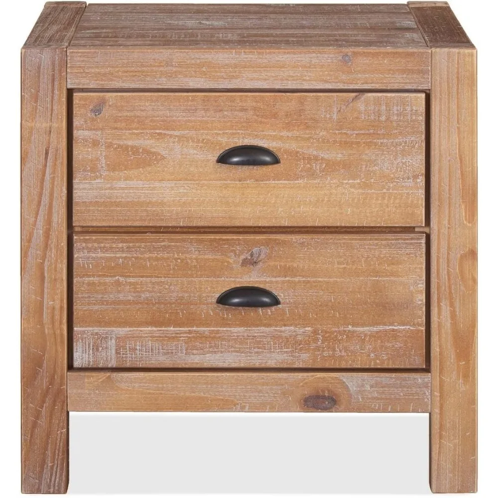 Wood Furniture Montauk 2-Drawer Bedside Nightstand, Solid Wood with Driftwood Finish