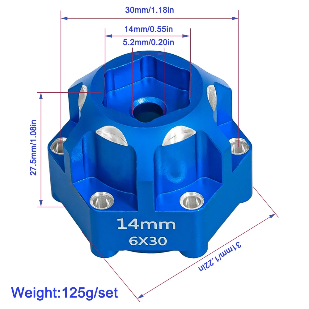 4 Pcs Aluminum 6x30 to 14mm Hex Adapter RC Car Accessories for 1/10 Proline Arrma Senton Granite Upgrade Parts