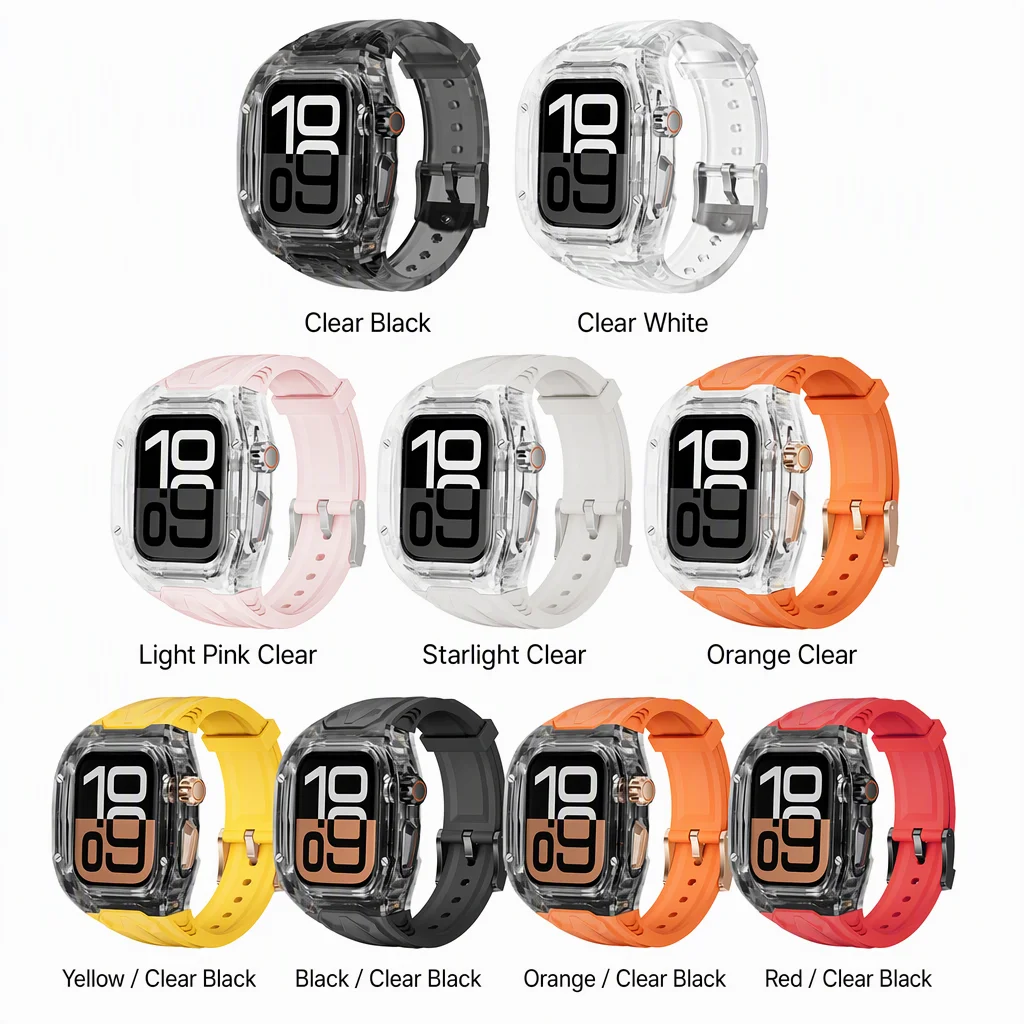 For Watch S11/S10 Compatible TPU Strap Snap Fastener Lamborghini-Style Modified -Inspired Transparent All-In-One Band