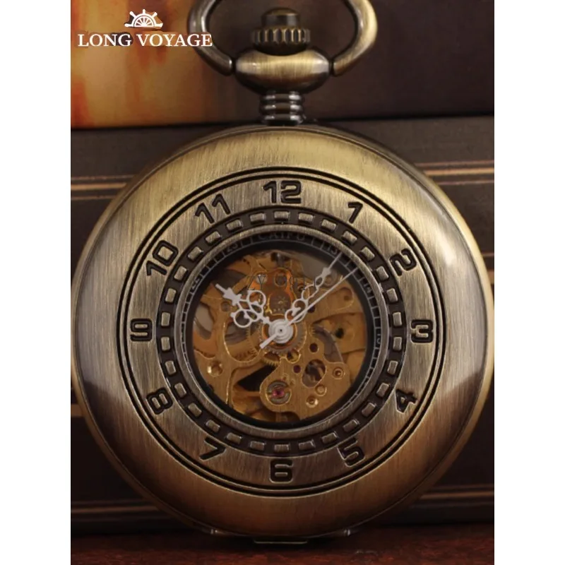 Reloj de bolsillo mecánico completamente automático con tapa retro nostálgico para hombres y mujeres, reloj con colgante