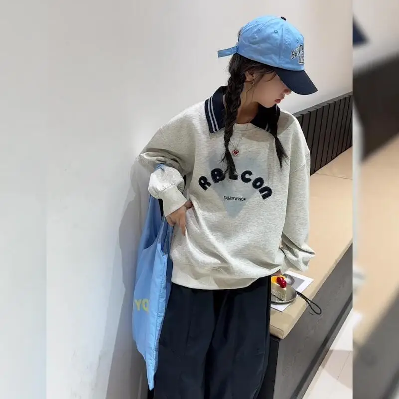 

Kawaii модный свитшот с лацканами для девочек, комплект со штанами, студенческие весенне-осенние повседневные топы, спортивные штаны, комплект из 2 предметов, детская одежда