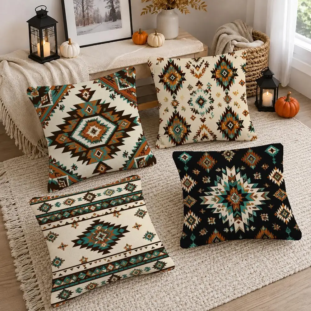 Bold Art Navajo Cushion Cover Short Plush Pillow Cover, Washable Wrinkle-Resistant for Sofa Bedroom Decor Gift