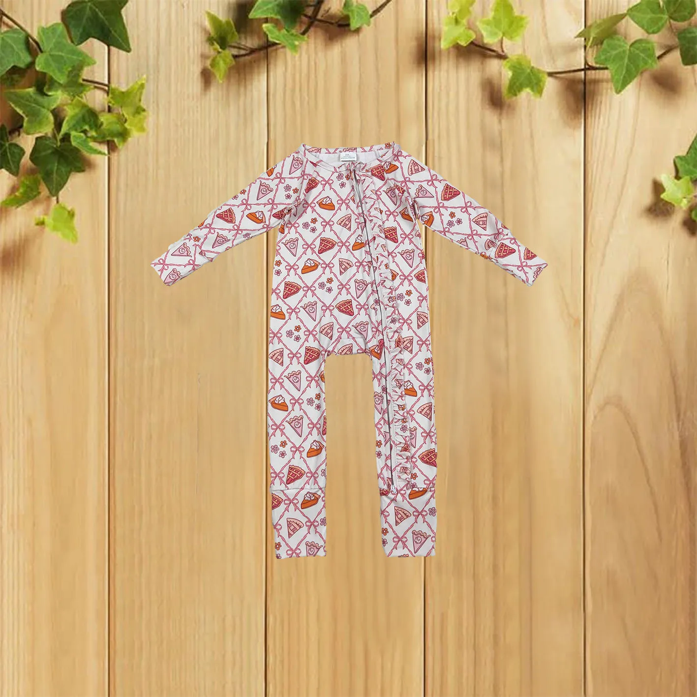 9.16 رومبير للأطفال بأكمام طويلة مع نمط عقدة على شكل فراشة وزهرة الكيك وسحاب للرضع