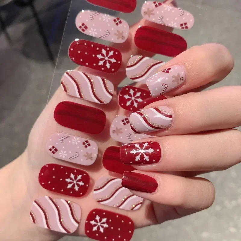 Christmas Sticker Nail Decal Winter Snowflake Semi-cured Gel Nail Wrap Sticker Long-lasting UV Lamp French Nail Decal Waterproof