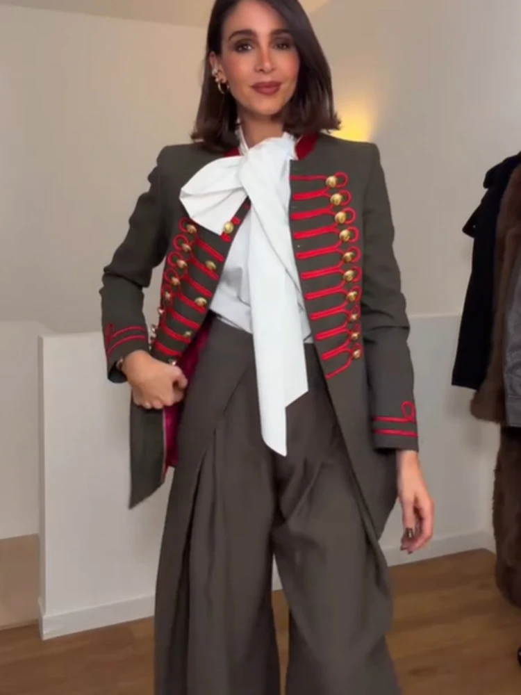 

Стильная армейская куртка-наполеон женская в стиле ретро с воротником-стойкой, однобортная, укороченная, 2026, повседневная, для уличного стиля