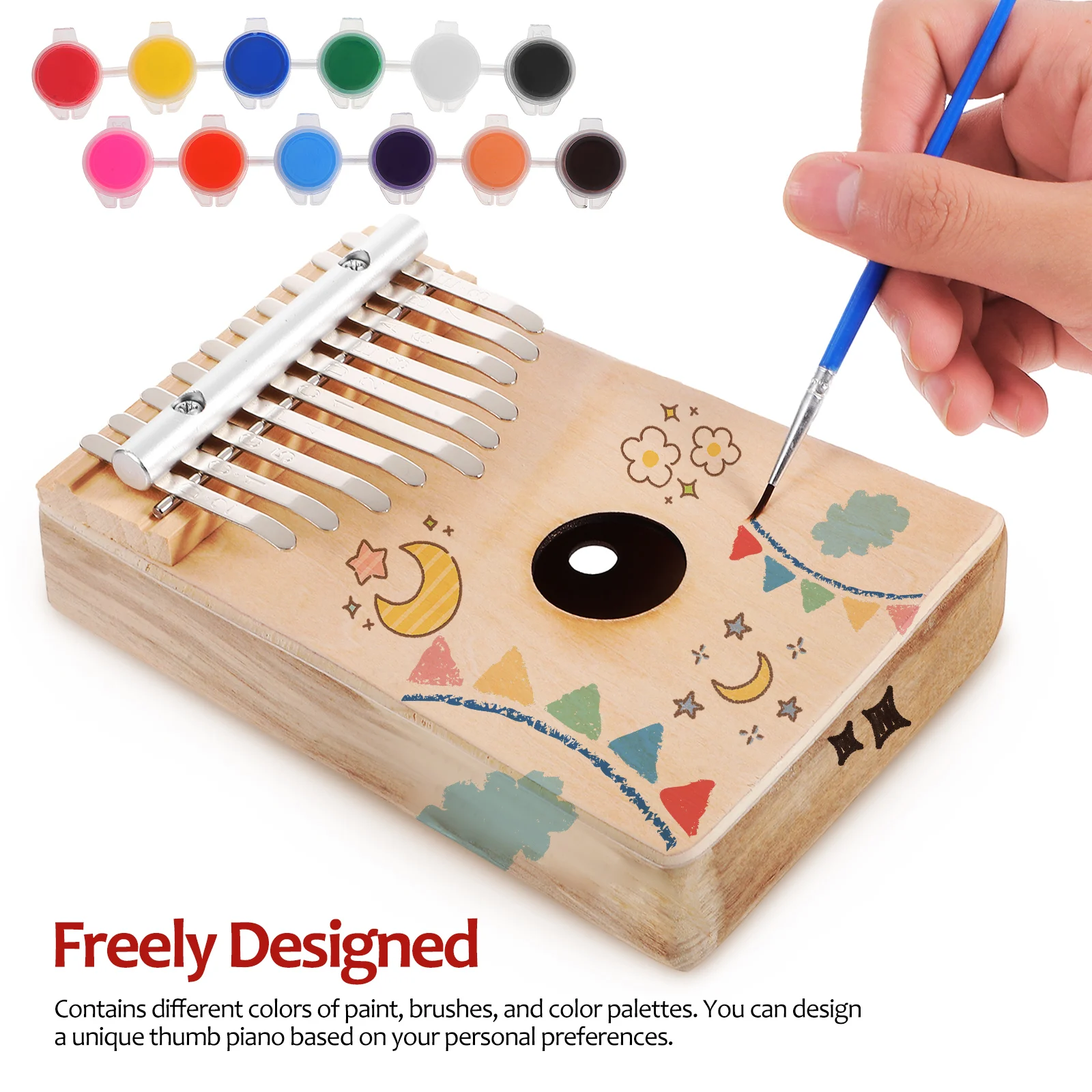 

Wooden Kalimba Piano 10 Keys Finger Piano Paint Set DIY Music Instrument for Toddlers Kids Portable Small Kalimba Instrument