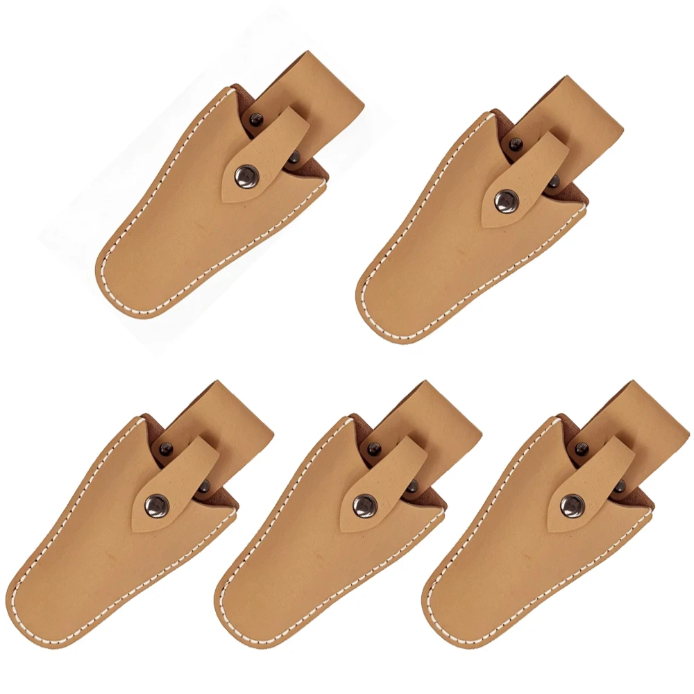 5pcs Brown Leather Pruner Holster With Metal Snap Buckle For Gardening Tools Pliers Shears Wrench Belt Mount Storage Bag